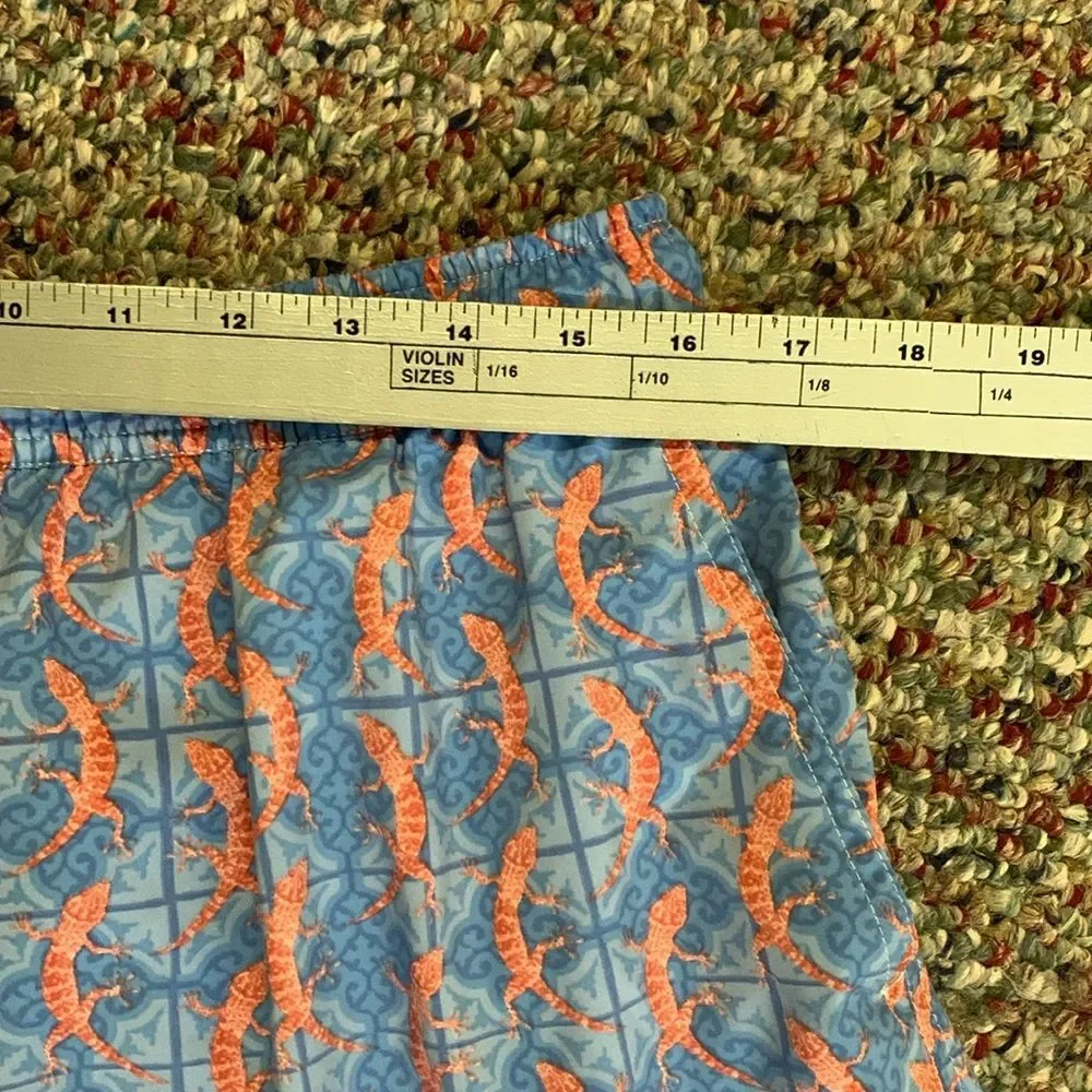 Peter Millar Men's Blue Orange All-Over Lizard Print Swim Shorts Size XL